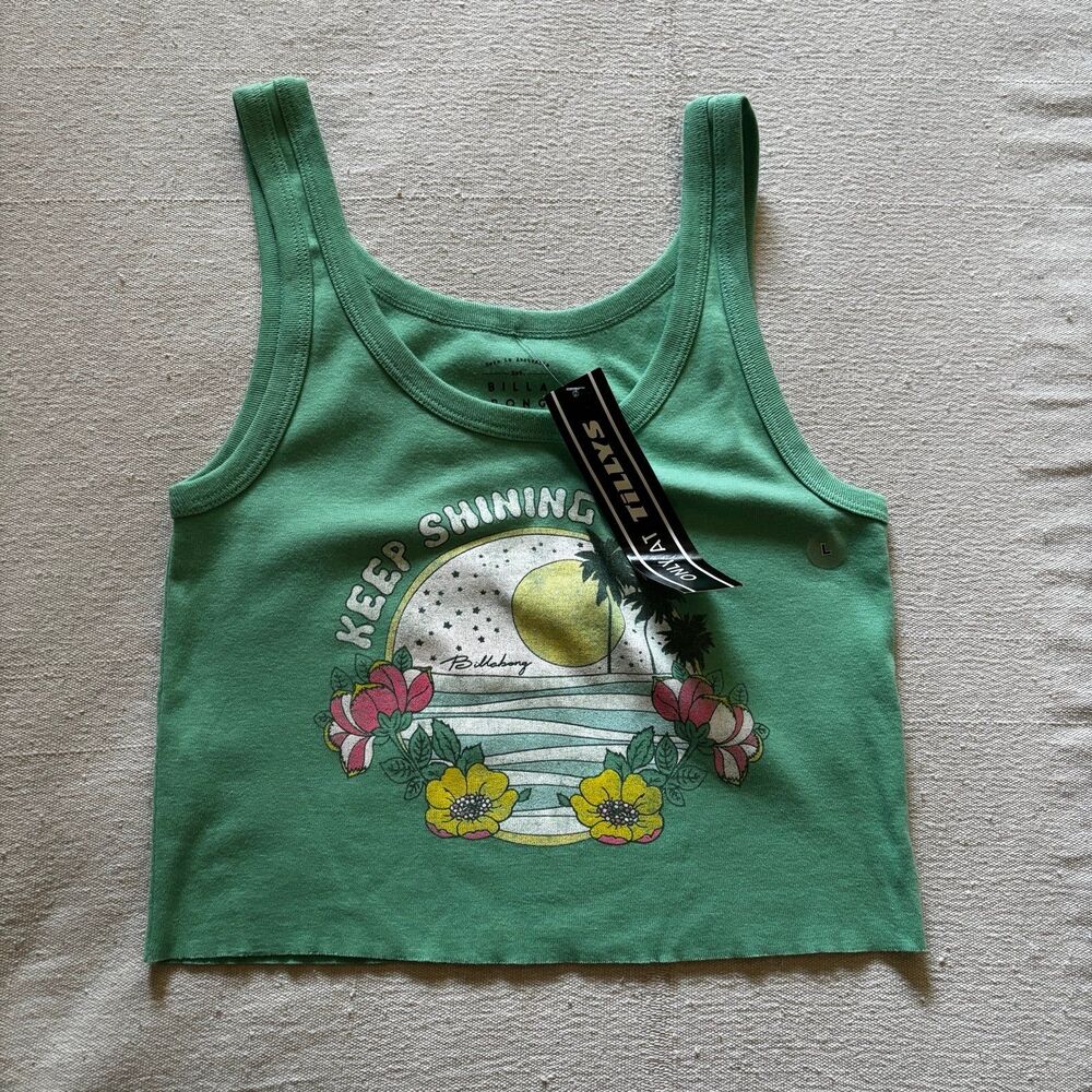 Billabong x Tillys "Keep Shining" Graphic Crop Tank Top (NWT)